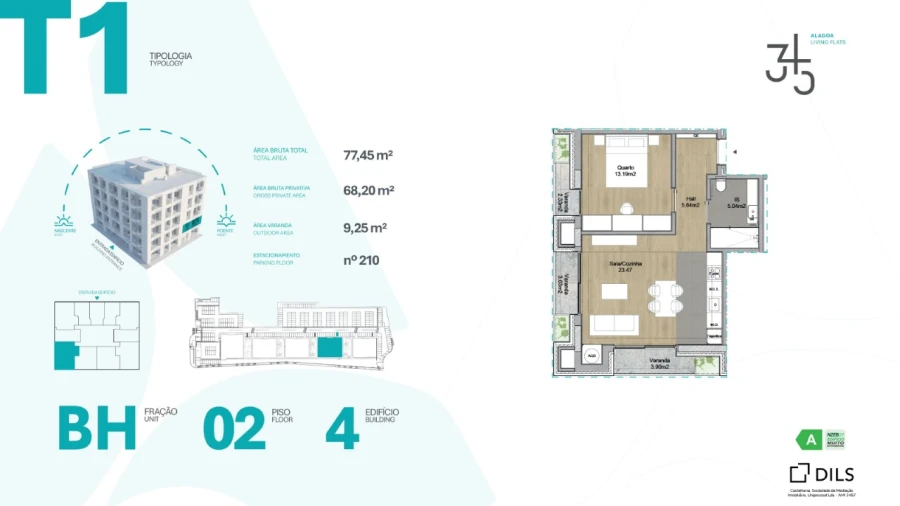 Apartamento T1 para Venda em Carcavelos e Parede Planta 1