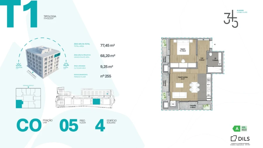 Apartamento T1 para Venda em Carcavelos e Parede Planta 1