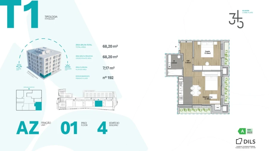 Apartamento T1 para Venda em Carcavelos e Parede Planta 1