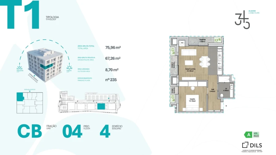 Apartamento T1 para Venda em Carcavelos e Parede Planta 1