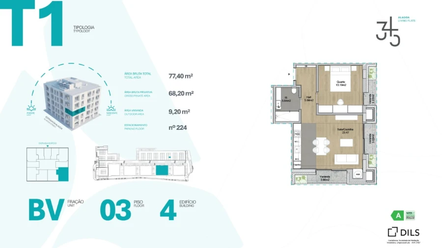 Apartamento T1 para Venda em Carcavelos e Parede Planta 1