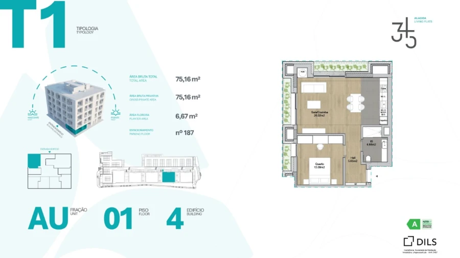 Apartamento T1 para Venda em Carcavelos e Parede Planta 1
