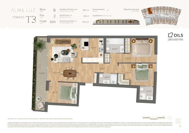 Apartamento T3 para Venda em Santa Luzia Planta 1