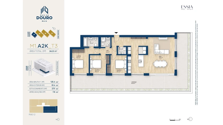 Apartamento T3 para Venda em Canidelo Planta 1