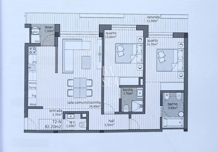 Apartamento T2 para Venda em Rio Tinto Planta 1