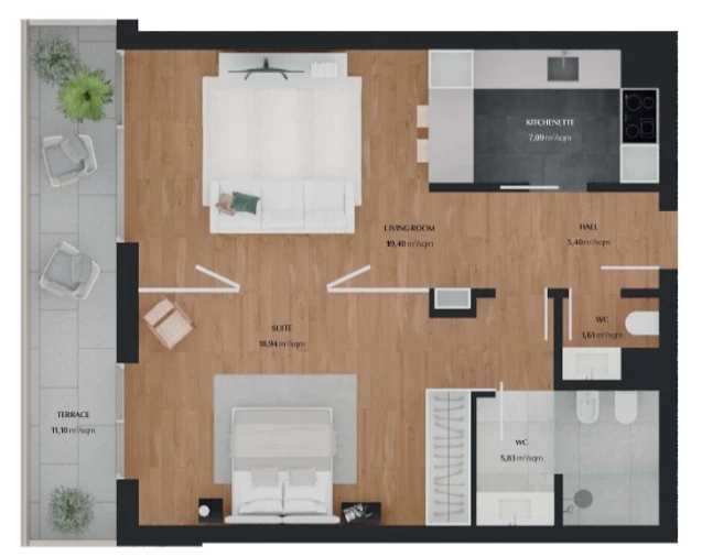 Apartamento T1 para Venda em Quarteira Planta 1