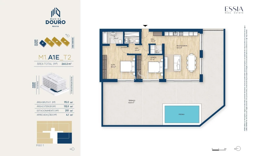 Apartamento T2 para Venda em Canidelo Planta 1