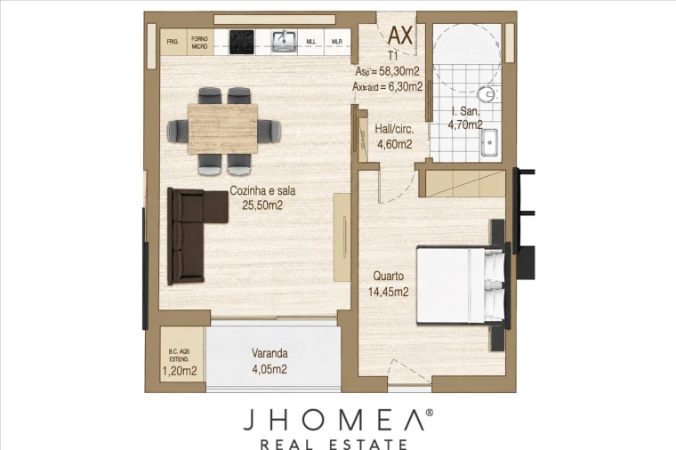 Apartamento T1 para Venda em Glória e Vera Cruz Planta 1