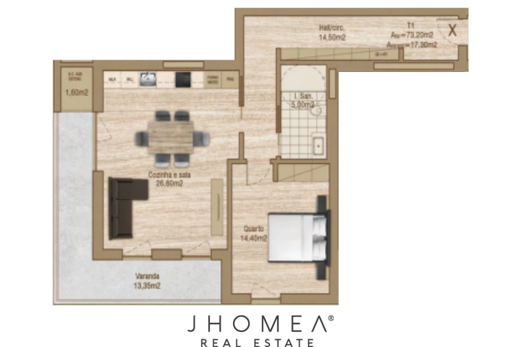 Apartamento T1 para Venda em Glória e Vera Cruz Planta 1