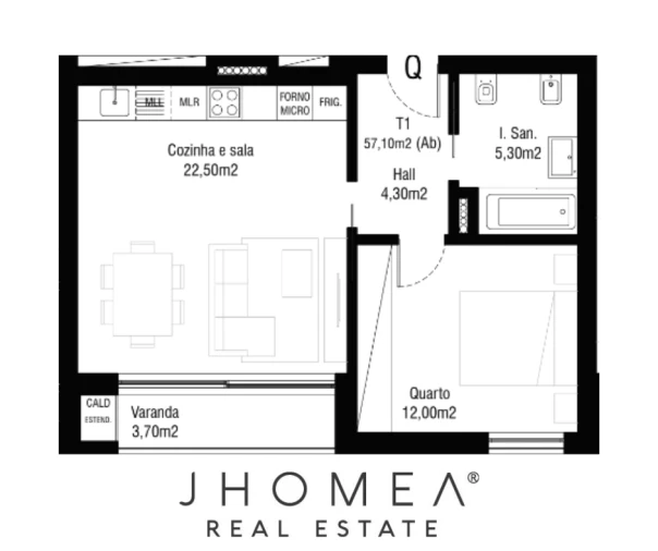 Apartamento T1 para Venda em Aradas Planta 1