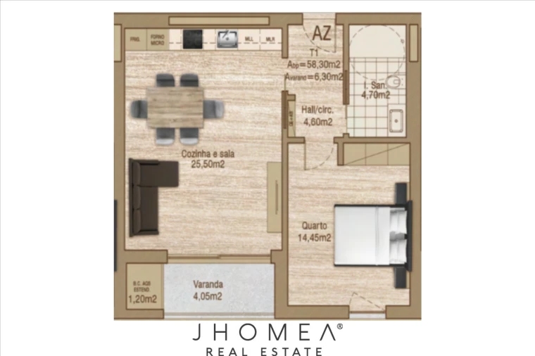 Apartamento T1 para Venda em Glória e Vera Cruz Planta 1