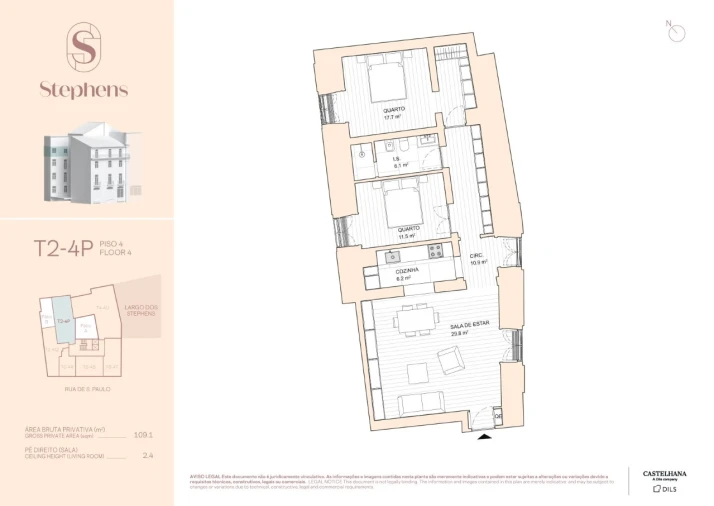 Apartamento T2 para Venda em Misericórdia Planta 1