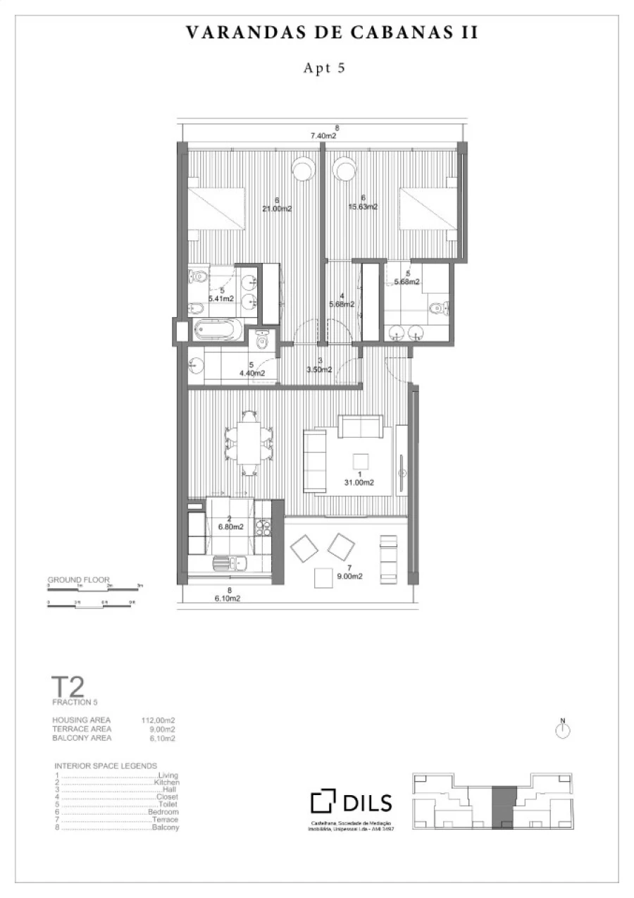 Apartamento T2 para Venda em Conceição e Cabanas de Tavira Planta 1