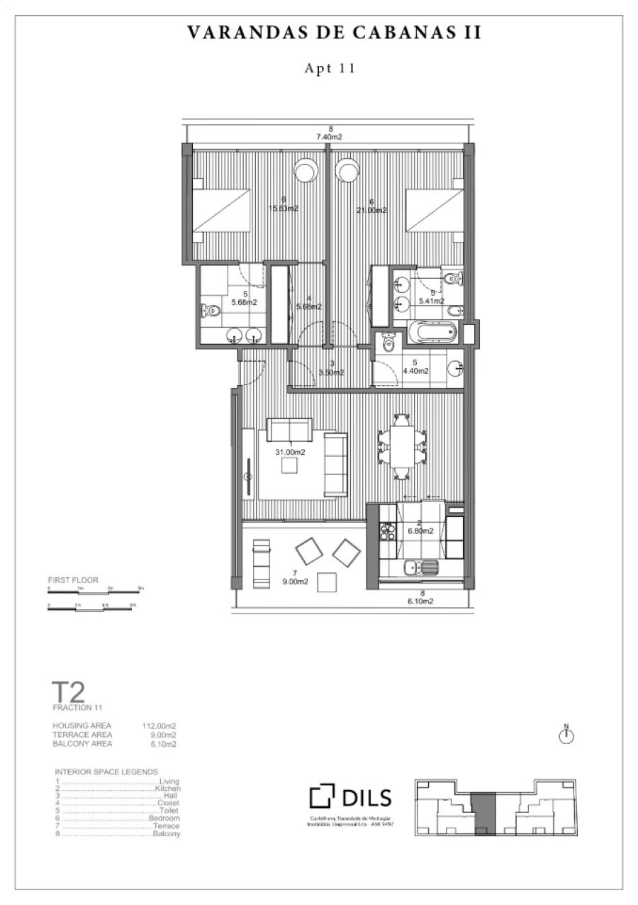 Apartamento T2 para Venda em Conceição e Cabanas de Tavira Planta 1