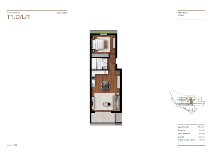 Apartamento T1 para Venda em Funchal (Santa Luzia) Planta 1