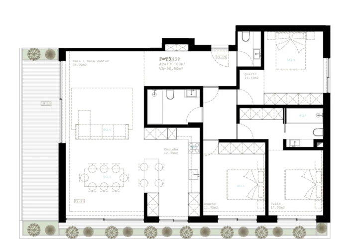 Apartamento T3 para Venda em São Felix da Marinha Planta 1