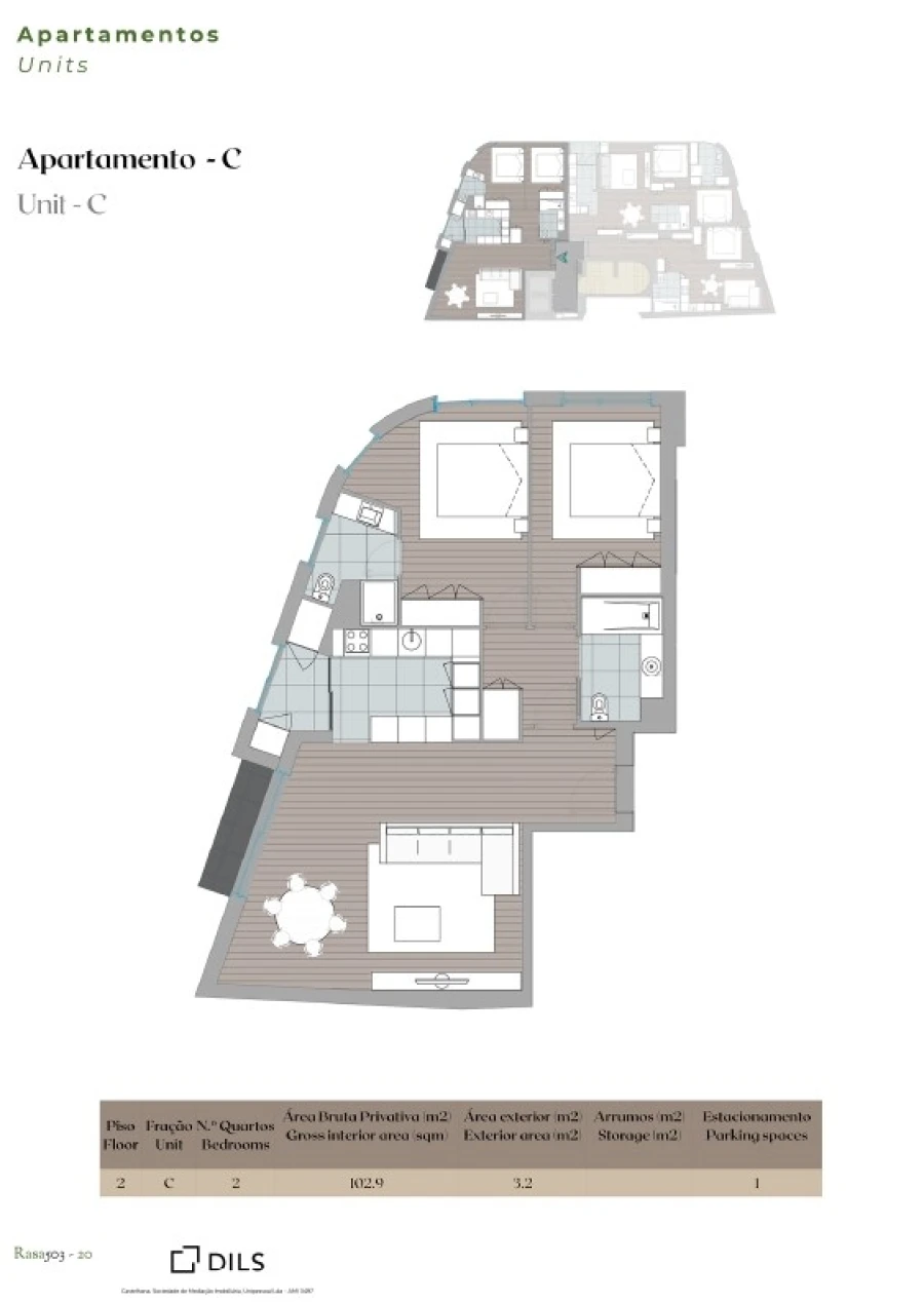 Apartamento T2 para Venda em Mafamude e Vilar do Paraíso Planta 1