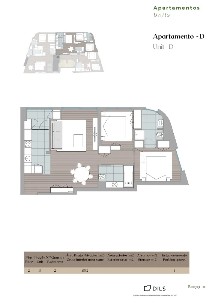 Apartamento T2 para Venda em Mafamude e Vilar do Paraíso Planta 1