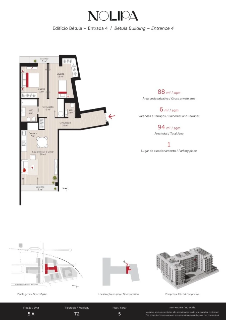 Apartamento T2 para Venda em Lumiar Planta 1
