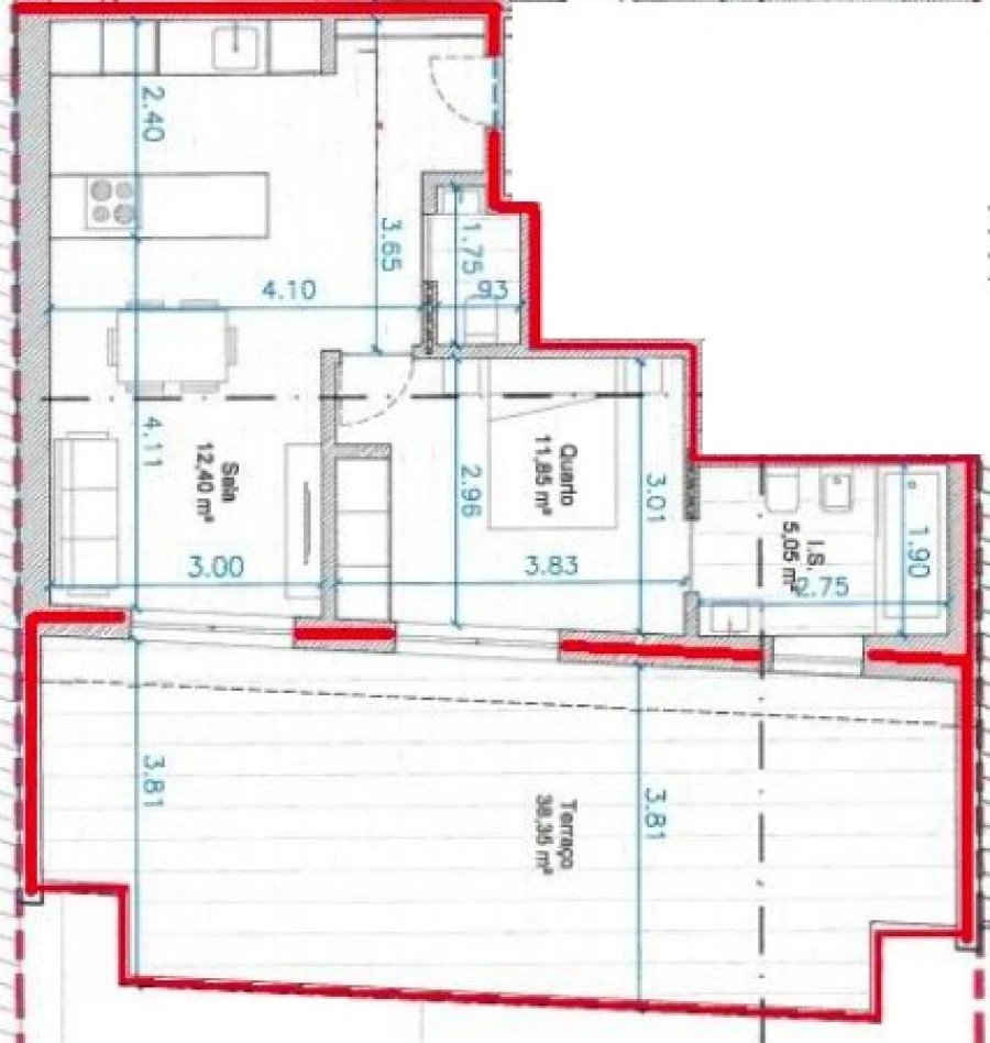 Apartamento T1 para Arrendamento em Glória e Vera Cruz Planta 1
