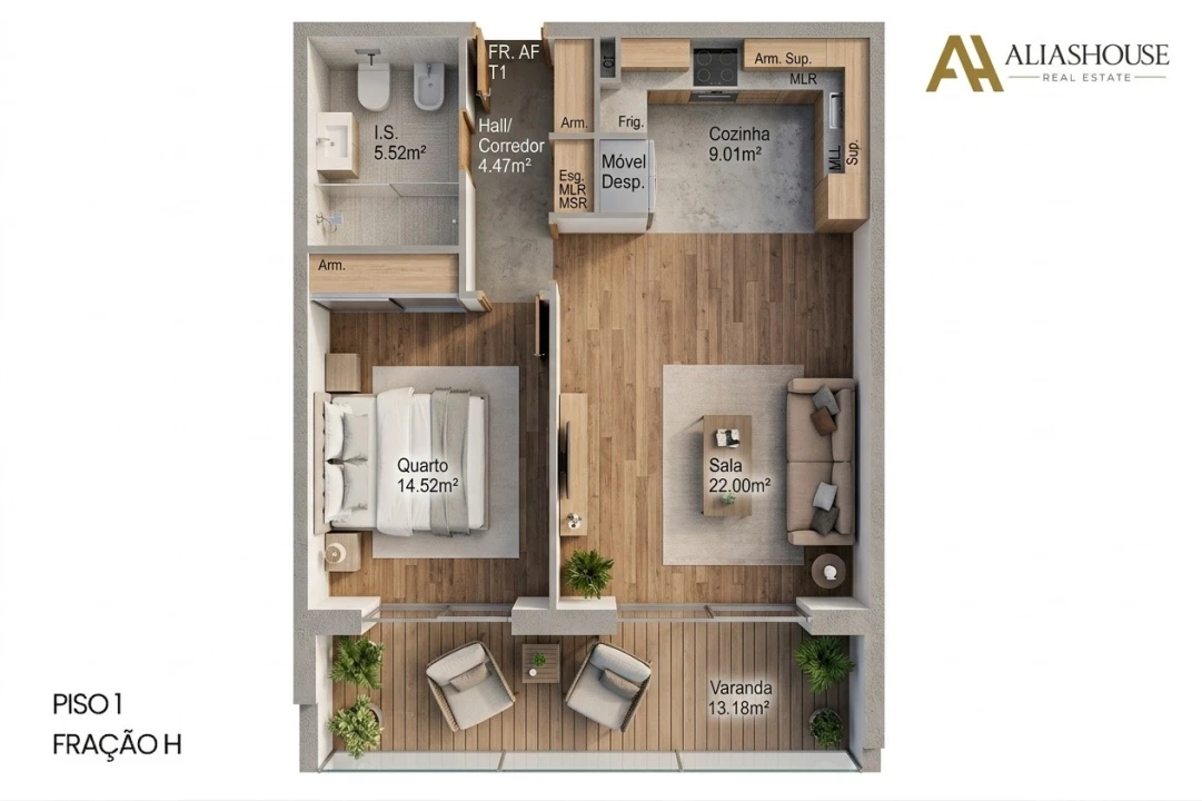 Apartamento T1 para Venda em Leiria, Pousos, Barreira e Cortes Planta 2