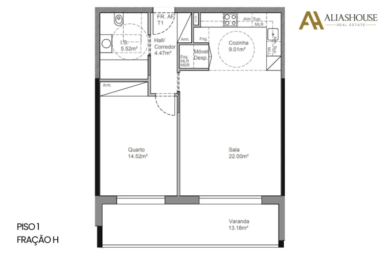 Apartamento T1 para Venda em Leiria, Pousos, Barreira e Cortes Planta 1