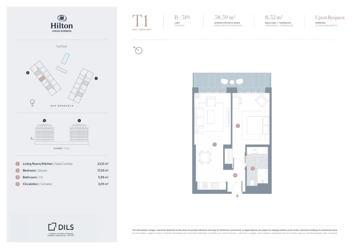 Apartamento T1 para Venda em Carcavelos e Parede Planta 1
