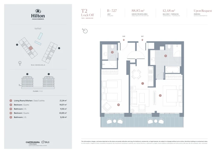 Apartamento T2 para Venda em Carcavelos e Parede Planta 1