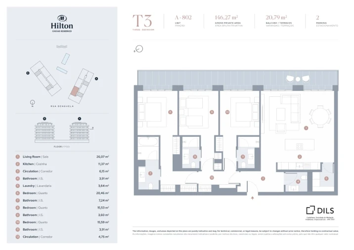Apartamento T3 para Venda em Carcavelos e Parede Planta 1