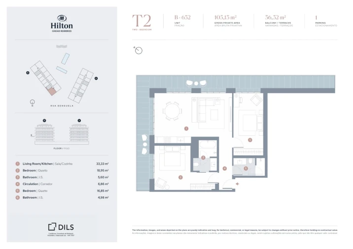 Apartamento T2 para Venda em Carcavelos e Parede Planta 1