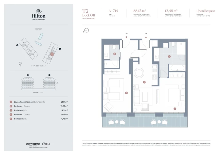 Apartamento T2 para Venda em Carcavelos e Parede Planta 1