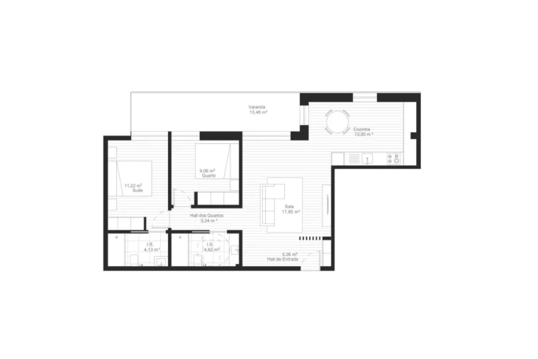 Apartamento T2 para Venda em Glória e Vera Cruz Planta 1