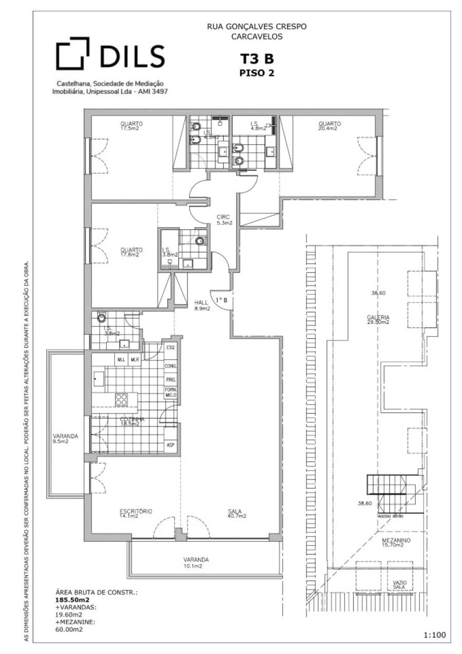 Apartamento T3 para Venda em Carcavelos e Parede Planta 1
