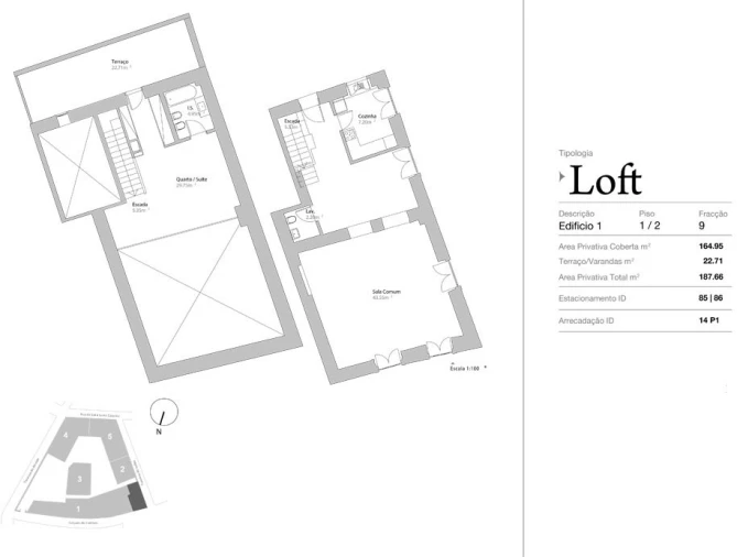 Apartamento T1 para Venda em Misericórdia Planta 1