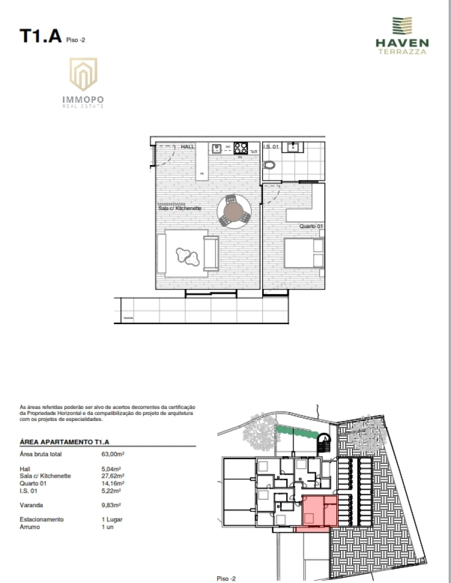 Apartamento T1 para Venda em Gondomar (São Cosme), Valbom e Jovim Planta 1