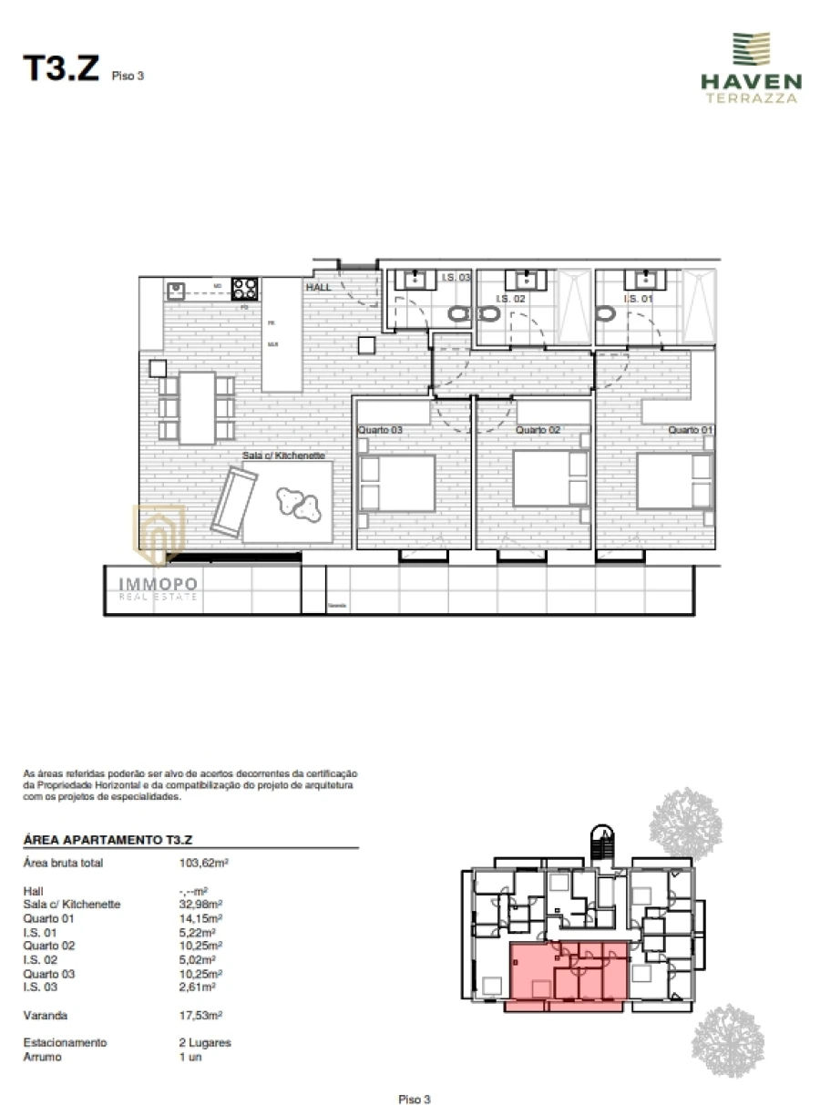 Apartamento T3 para Venda em Gondomar (São Cosme), Valbom e Jovim Planta 1