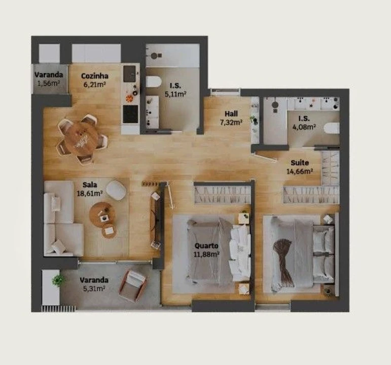 Apartamento T2 para Venda em Glória e Vera Cruz Planta 2