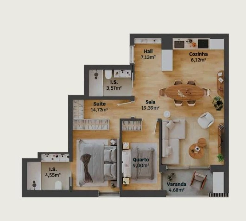 Apartamento T2 para Venda em Glória e Vera Cruz Planta 2