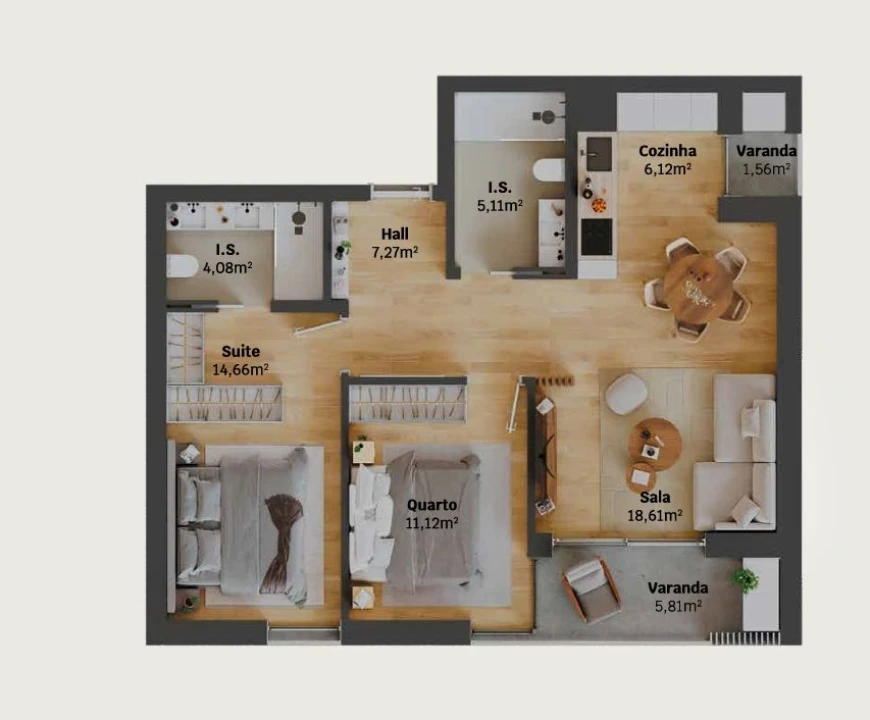 Apartamento T2 para Venda em Glória e Vera Cruz Planta 2