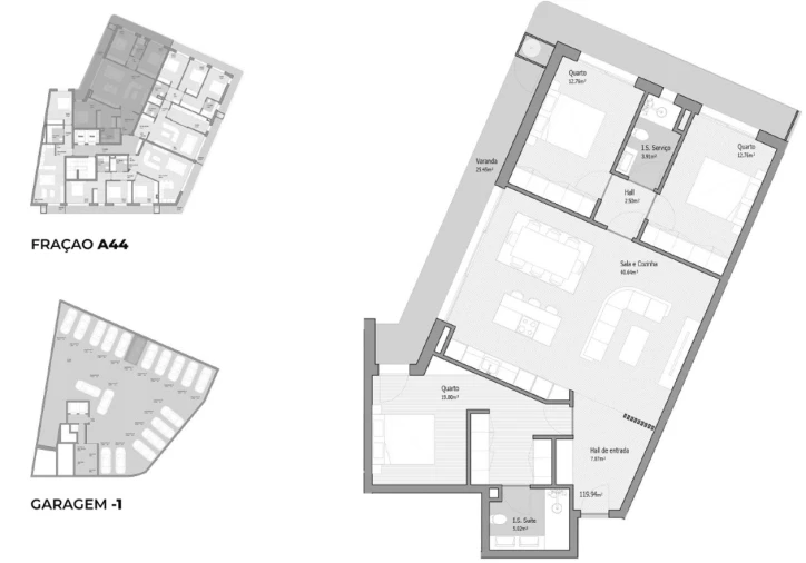 Apartamento T3 para Venda em Bougado (São Martinho e Santiago) Planta 1