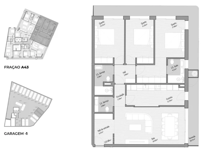 Apartamento T3 para Venda em Bougado (São Martinho e Santiago) Planta 1
