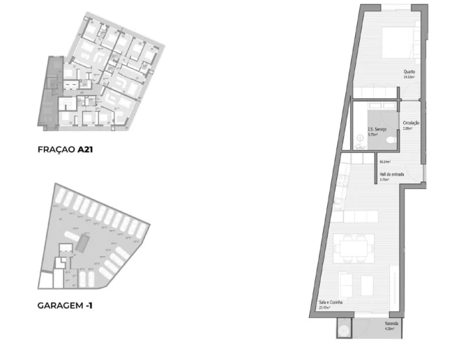 Apartamento T1 para Venda em Bougado (São Martinho e Santiago) Planta 1