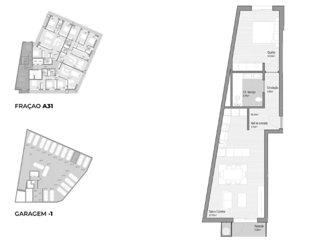 Apartamento T1 para Venda em Bougado (São Martinho e Santiago) Planta 1