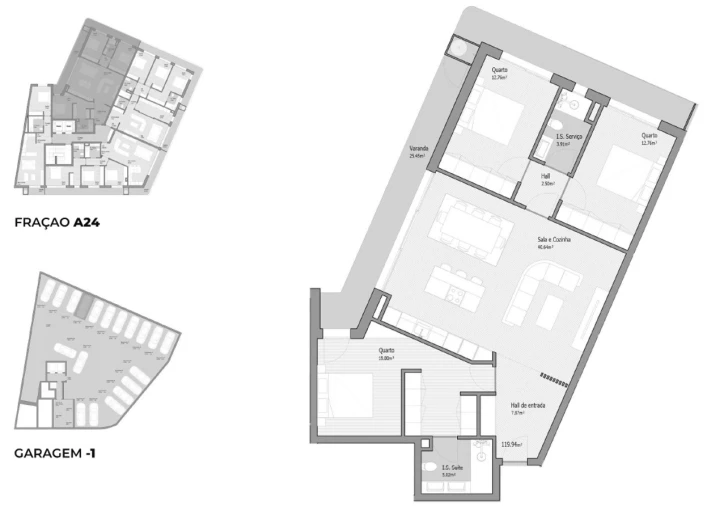 Apartamento T3 para Venda em Bougado (São Martinho e Santiago) Planta 1