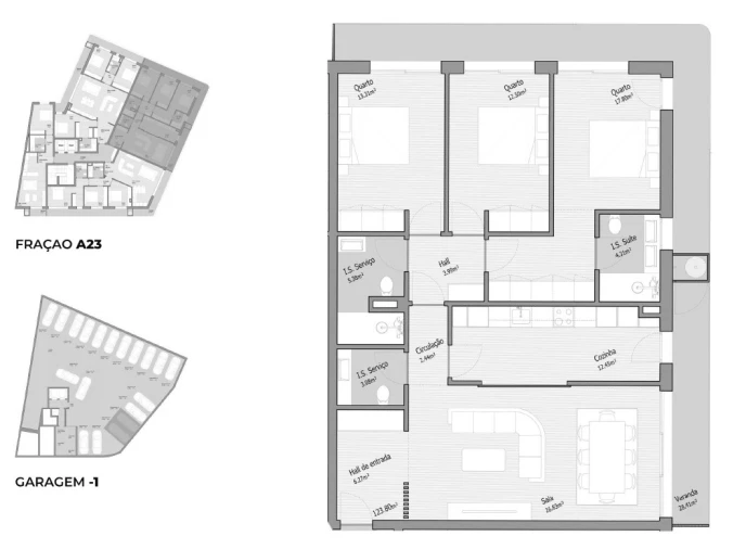 Apartamento T3 para Venda em Bougado (São Martinho e Santiago) Planta 1