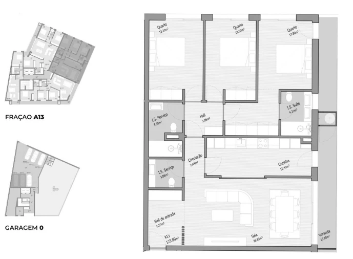Apartamento T3 para Venda em Bougado (São Martinho e Santiago) Planta 1