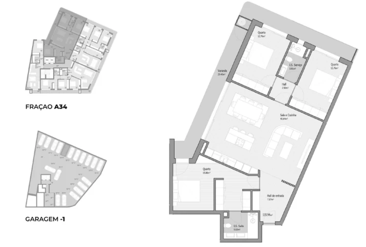 Apartamento T3 para Venda em Bougado (São Martinho e Santiago) Planta 1