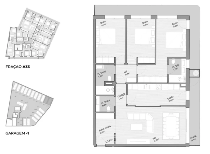 Apartamento T3 para Venda em Bougado (São Martinho e Santiago) Planta 1