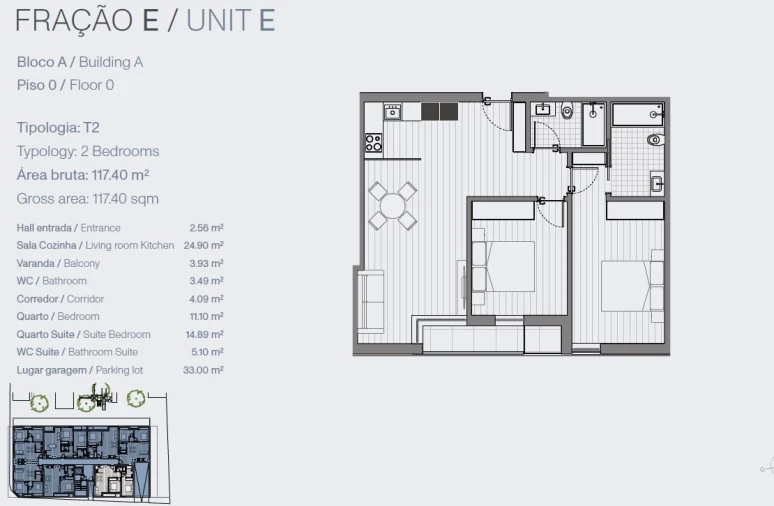 Apartamento T2 para Venda em Glória e Vera Cruz Planta 1