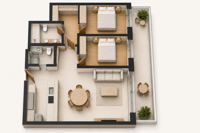 Apartamento T2 para Venda em Canidelo Planta 2